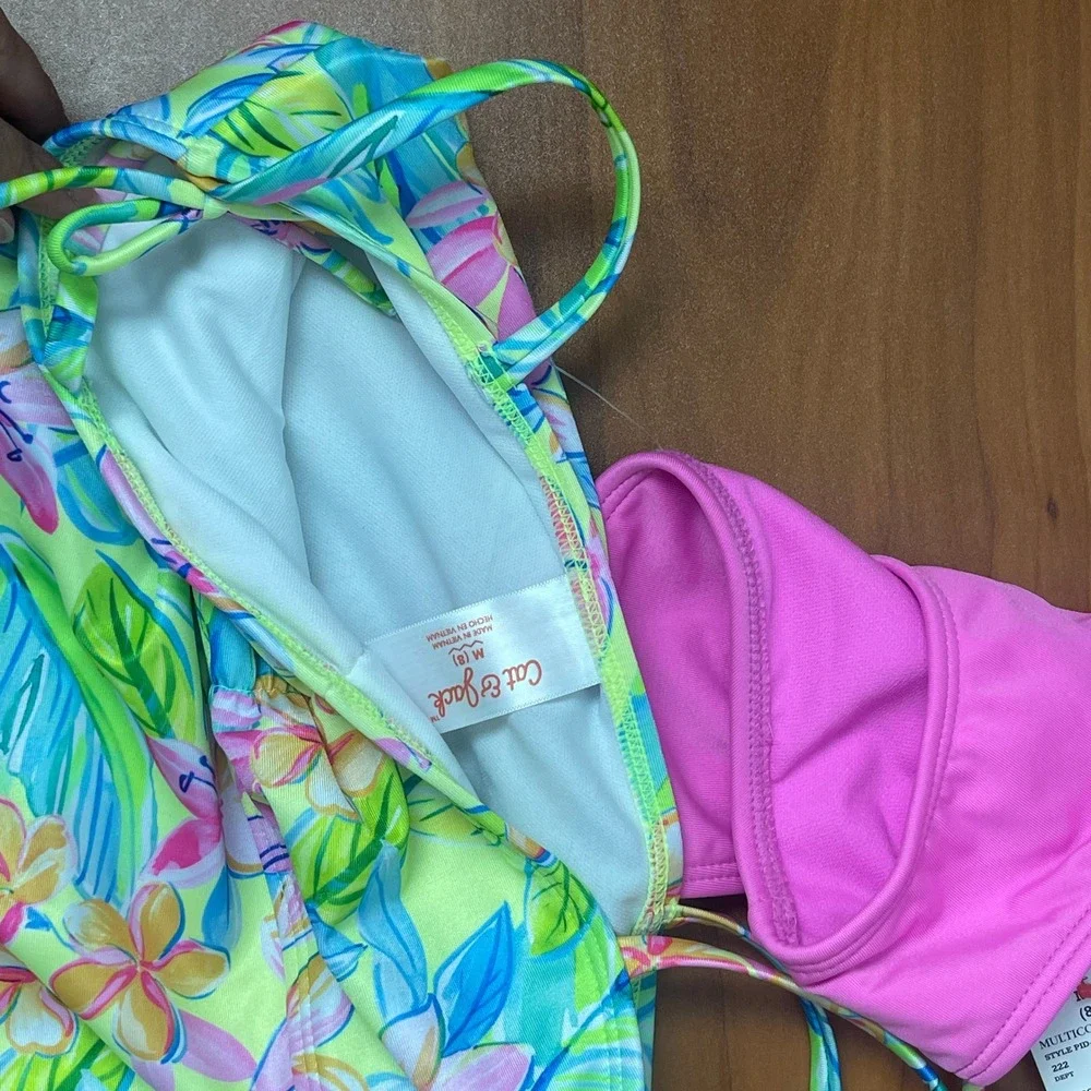 Cat & Jack Girls Tropical Floral Tankini 2-piece Swimsuit Pink Lime Green Size 8